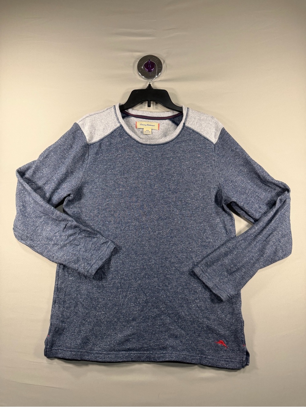 Tommy Bahama Blue Heather Crewneck Pullover with Light Gray Trim
